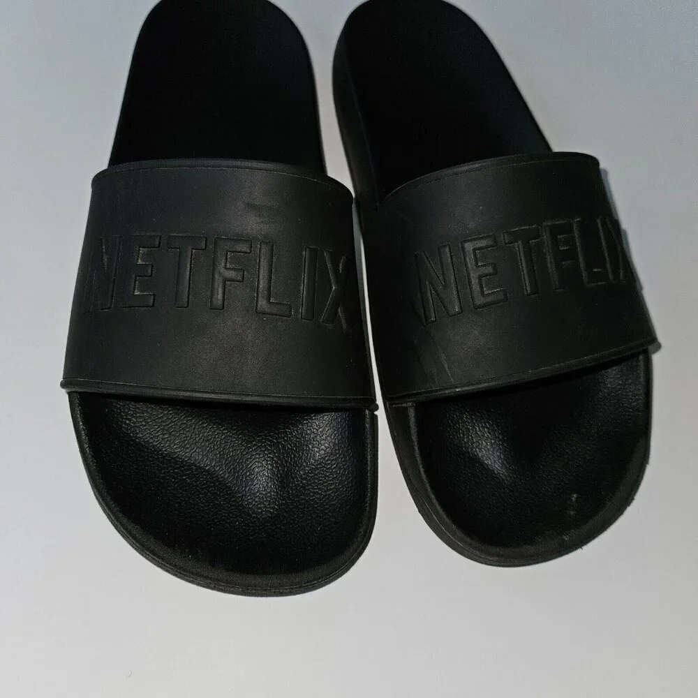 NETFLIX Black Slides Sandals Shoes Size 42 (approx women's 11/men's 8) RARE HTF